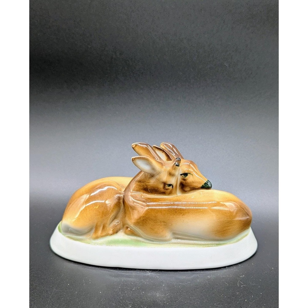 Vintage Zsolnay Porcelain Sleeping Doe Deer Fawn Figurine Sculpture 6"
